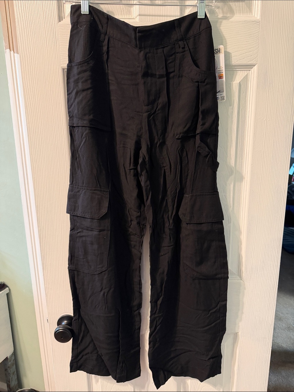 Rewash Black Wide-Leg Cargo Pants